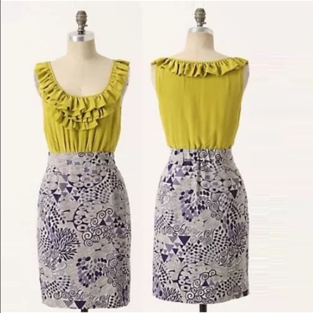 Ruffled Yellow and Purple Patterned Dress